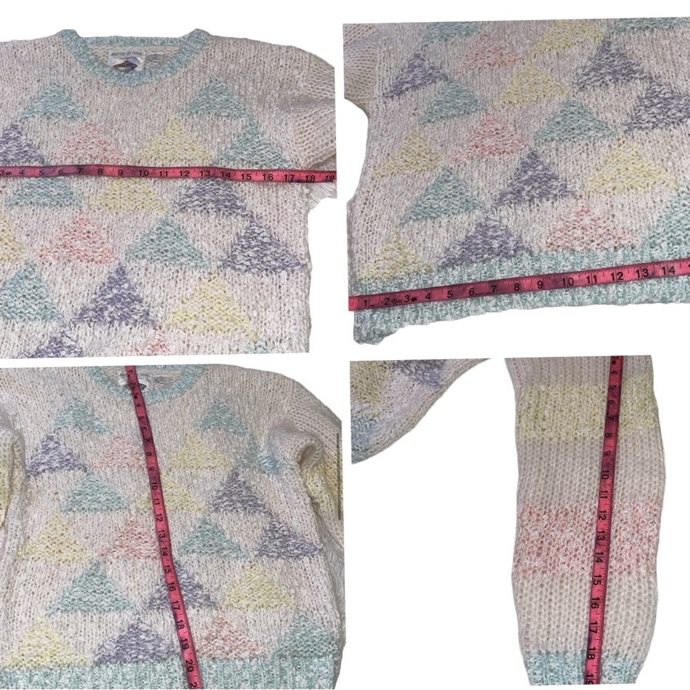Vintage > Colorblock Pastels Cottagecore Hand Knit Sweater - Picture 10 of 12
